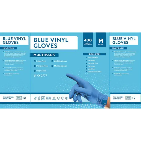 Jena Blue Vinyl Gloves, 400 Pack in 2 Options - Image 5