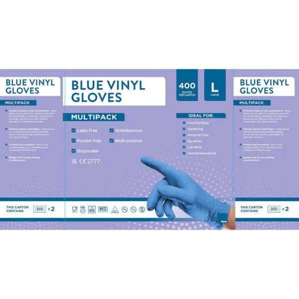 Jena Blue Vinyl Gloves, 400 Pack in 2 Options - Image 7