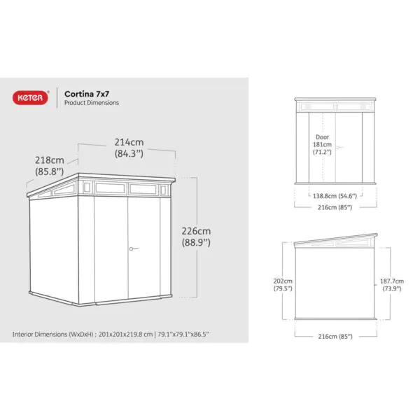 Keter Cortina 7ft 1  x 7ft 1  (2.16 x 2.16m) Storage Shed - Image 2