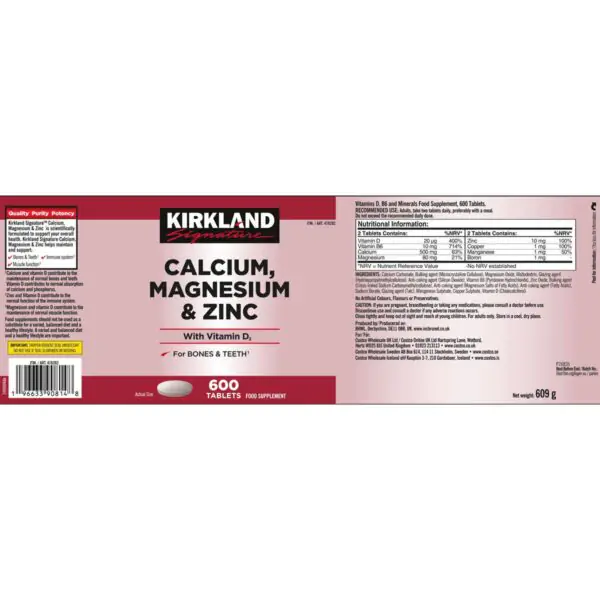 Kirkland Signature Calcium, Magnesium and Zinc, 600 Count - Image 2