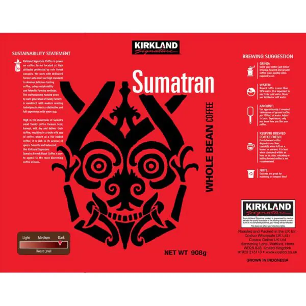 Kirkland Signature Sumatran Whole Bean Coffee, 907g - Image 2