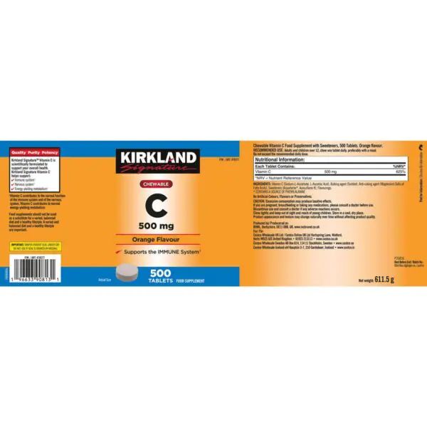 Kirkland Signature Vitamin C, 500mg 500 Tablets - Image 2