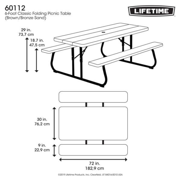 Lifetime 6ft (1.82m) Classic Folding Picnic Table - Pack Of 10 - Model 860112 - Image 2