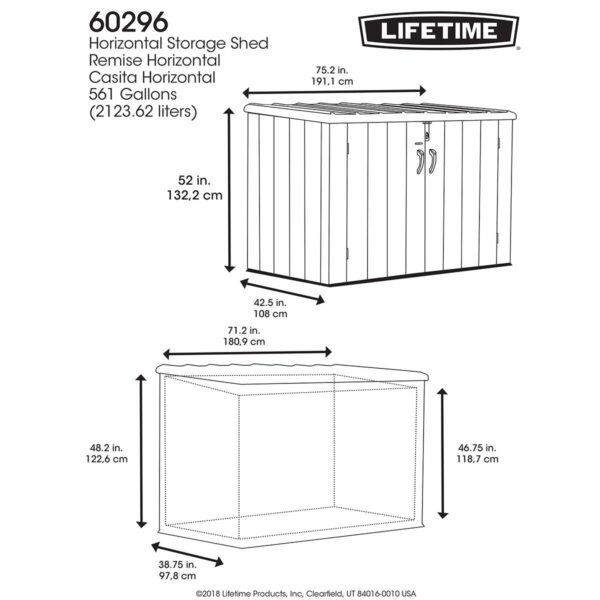 Lifetime 6ft 3  x 3ft 6  (1.9 x 1.1m) Horizontal 2,124 Litre Storage Shed - Model 60296U - Image 2