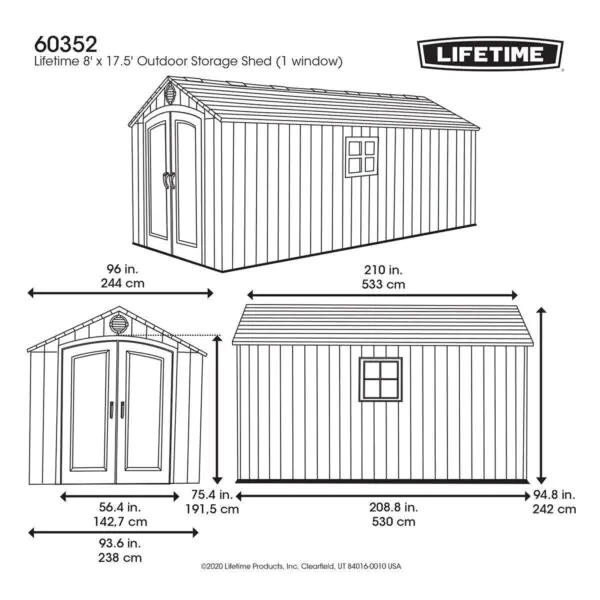 Lifetime 8ft x 17ft 5  (2.4 x 5.3m) Rough Cut Outdoor Storage Shed - Model 60352 - Image 2