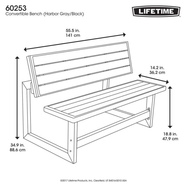 Lifetime Simulated Wood Look Convertible Bench - Model 60253 - Image 2