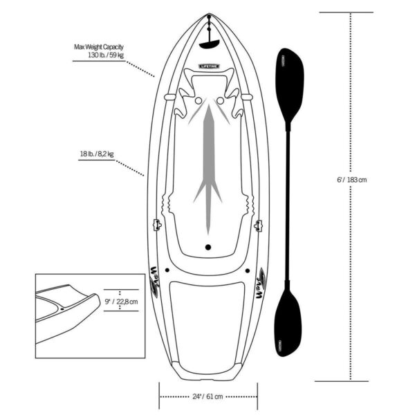 Lifetime Wave 6ft (180 cm) Sit On Youth Kayak + Paddle - Image 2