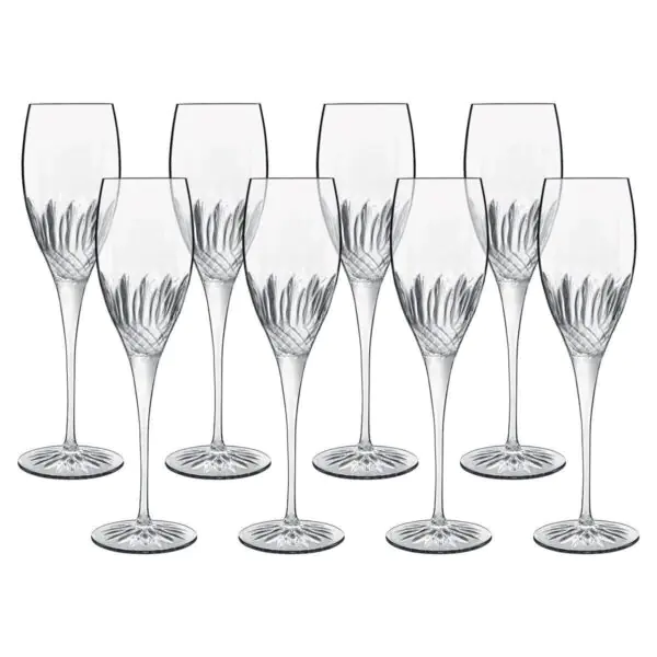 Luigi Bormioli Diamante Crystal Flute Glasses, 220ml, 8 Pack - Image 2