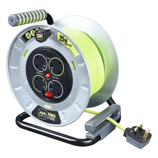 Masterplug 25M Metal Cable Reel with 4 Sockets