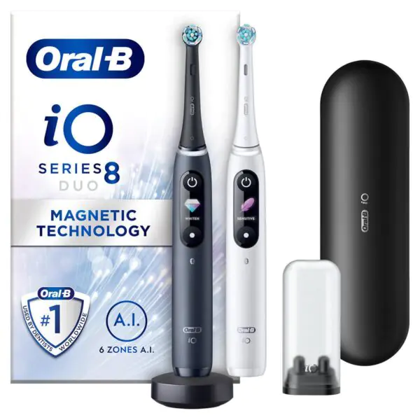 Oral-B iO Series 8 White and Black Toothbrush, Duo Pack