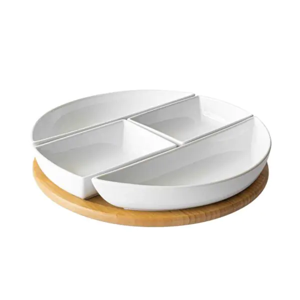 Over and Back Bamboo Lazy Susan with 4 Porcelain Dishes - Image 4