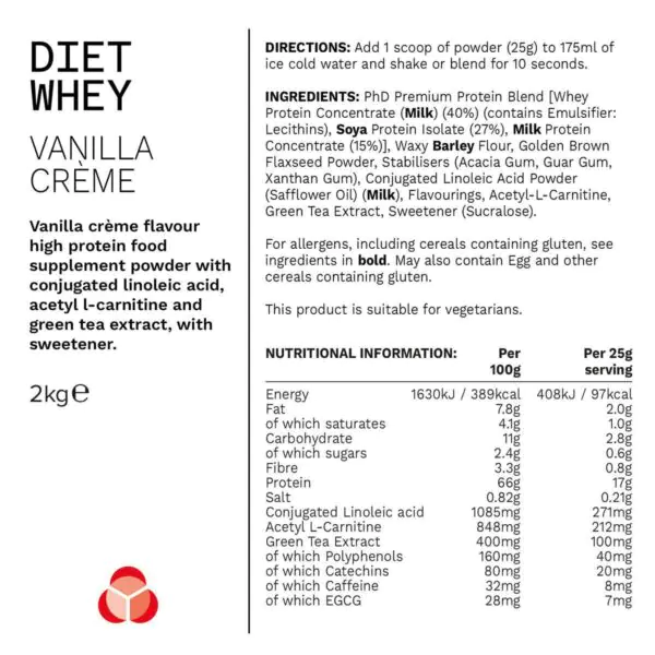 PHD Diet Whey Powder Vanilla Flavour, 2kg - Image 2