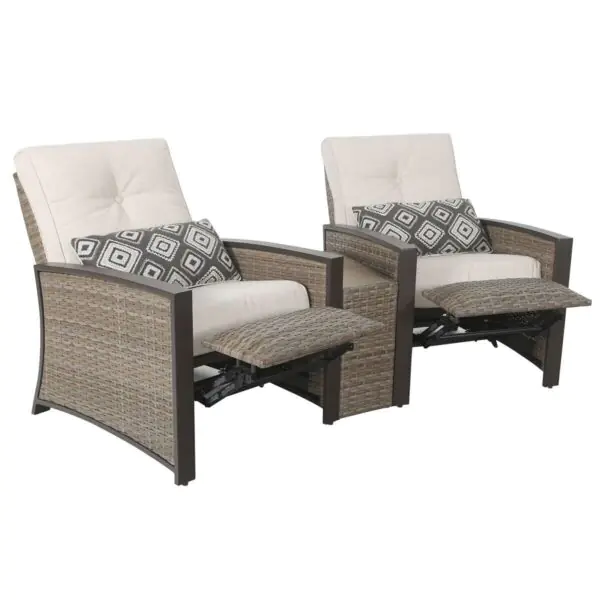 Pacific Casual Barcalounger Edgewater 3 Piece Cushioned Woven Aluminium Recliner Set - Image 4