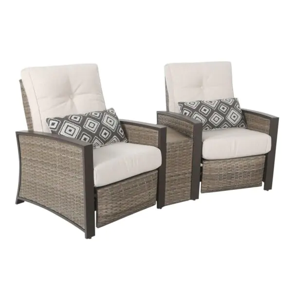 Pacific Casual Barcalounger Edgewater 3 Piece Cushioned Woven Aluminium Recliner Set - Image 3