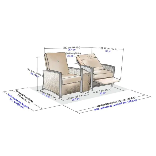 Pacific Casual Barcalounger Edgewater 3 Piece Cushioned Woven Aluminium Recliner Set - Image 2