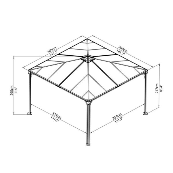 Palram Canopia Palermo 3.6 x 3.6 m (11.8 x 11.8 ft) Aluminium and Polycarbonate Gazebo - Image 2