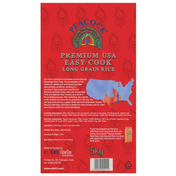 Peacock Premium USA Easy Cook Long Grain Rice, 5kg - Image 3