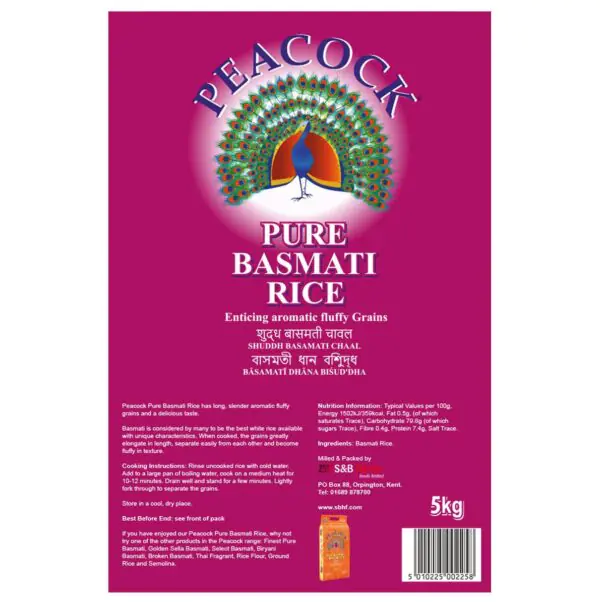 Peacock Pure Basmati Rice, 5kg - Image 2