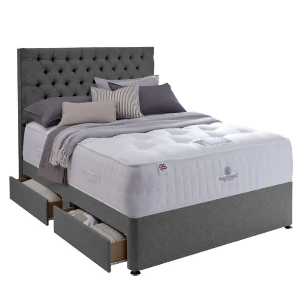 Pocket Spring Bed Company Mulberry Mattress and Sterling Grey 4 Drawer Divan in 3 Sizes - Image 3