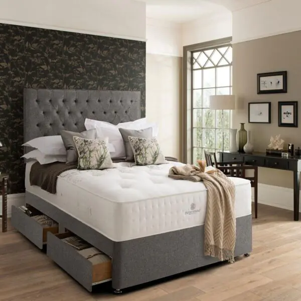 Pocket Spring Bed Company Pemberley Mattress and Light Grey Divan with 4 Drawers in 3 Sizes