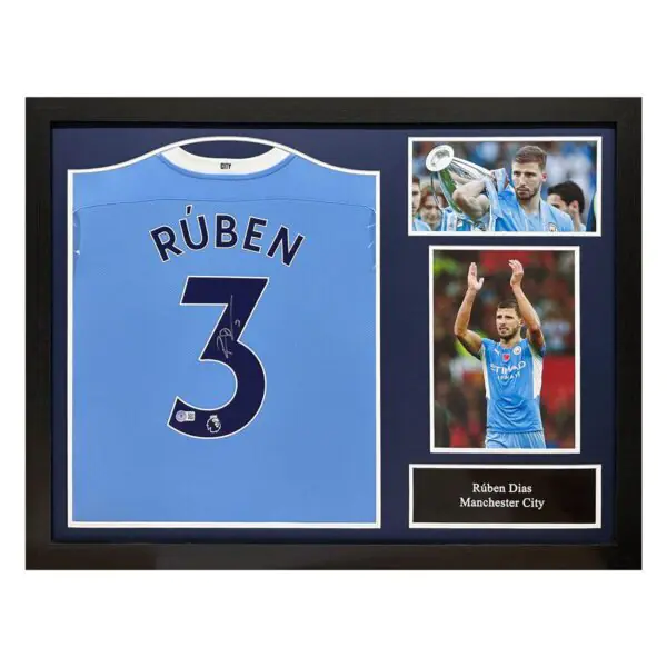 Rben Dias Signed Framed Manchester City Football Shirt