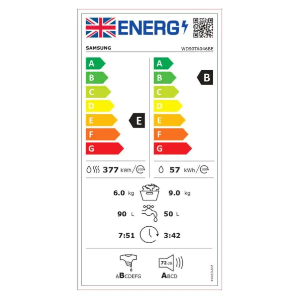 Samsung Series 5 WD90TA046BE/EU, 9/6kg, 1400rpm, Washer Dryer, E Rated in White - Image 7