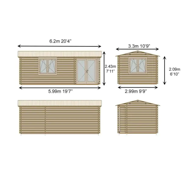 Shire Thetford 44mm Log Cabin 20ft x 10ft (6 x 3m) - Image 2