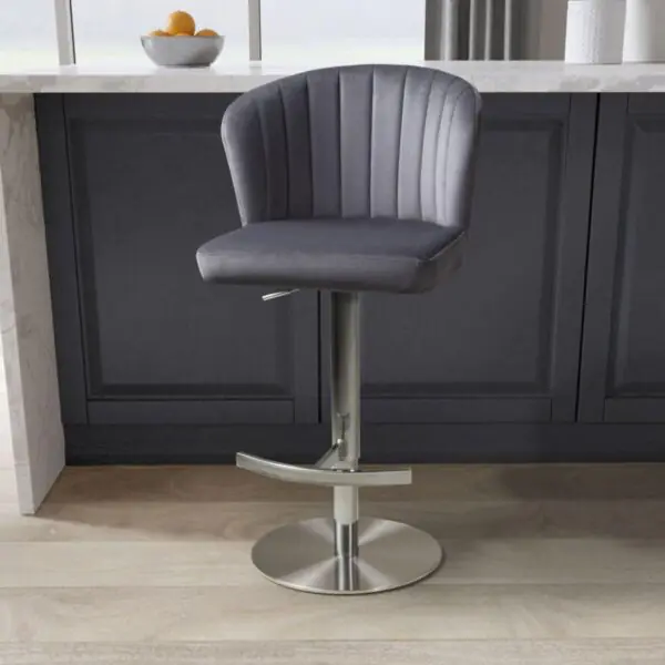 Sigma Grey Brushed Velvet Gas Lift Bar Stool