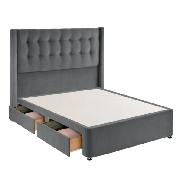 Silentnight Velvet 4 Drawer Divan Base with Bloomsbury Headboard in 2 Colours and 3 Sizes - Image 3