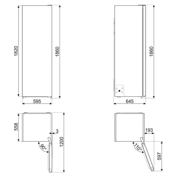 Smeg UKFS18EV2HB, Fridge, E Rated in Gloss Black - Image 3