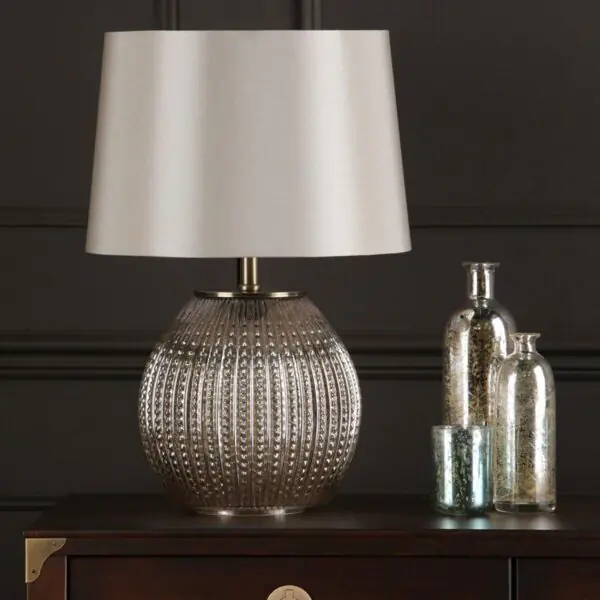 Sonia Brass and Silver Dual Table Lamp with Taupe Shade - Image 3