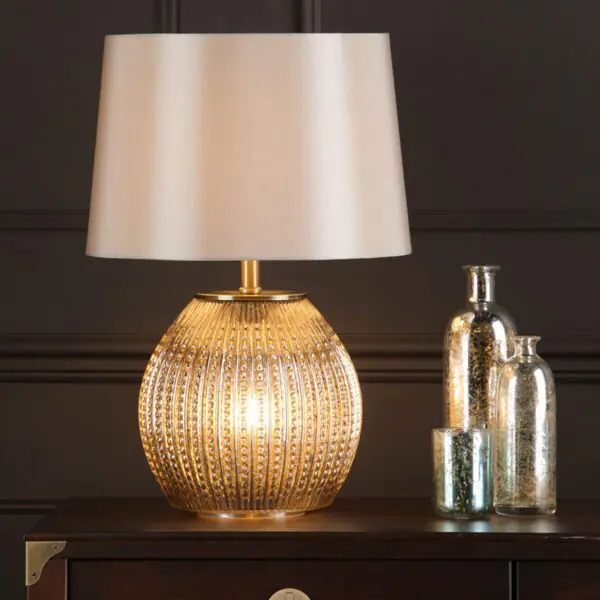 Sonia Brass and Silver Dual Table Lamp with Taupe Shade