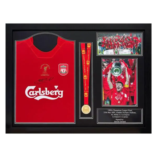 Steven Gerrard Signed Framed Liverpool 2005 Champions League Final Shirt with Medal