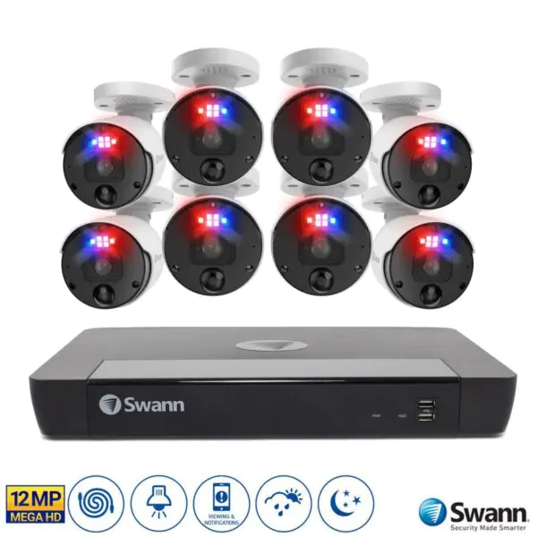 Swann 16 Channel 4TB NVR Recorder with 8 x 12MP Pro Enforcer Bullet Cameras, SWNVK-1690008-EU