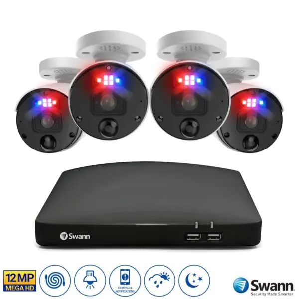 Swann 8 Channel 2TB NVR Recorder with 4 x 12MP Mega HD Enforcer Bullet Cameras, SWNVK-890104-EU