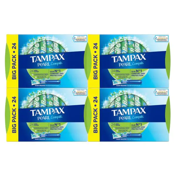 Tampax Pearl Compak Super Tampons, 4 x 24 Pack