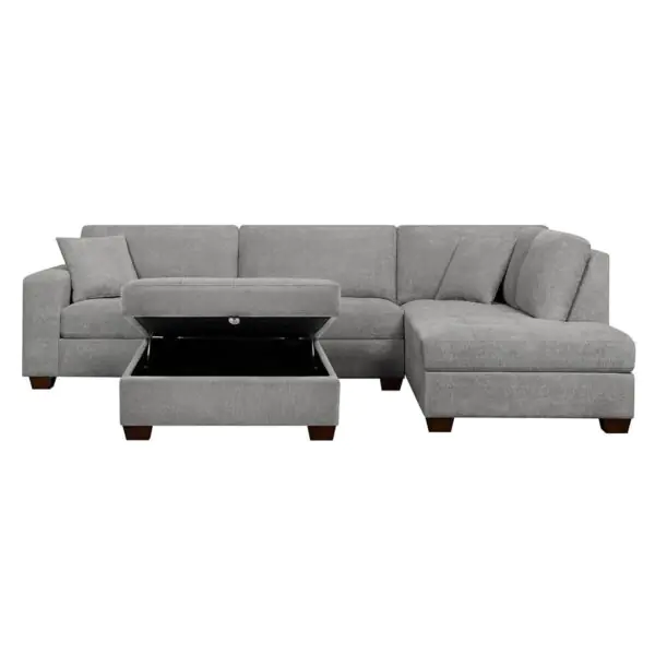 Thomasville Miles Grey Fabric Corner Sofa with Storage Ottoman - Image 5