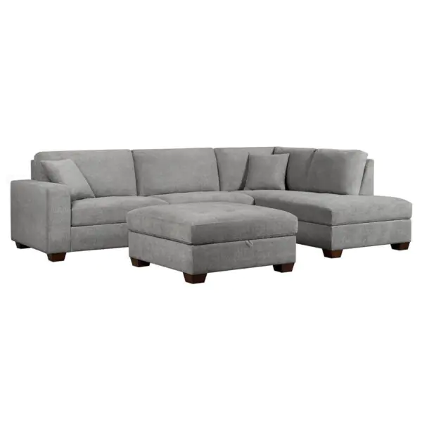 Thomasville Miles Grey Fabric Corner Sofa with Storage Ottoman - Image 4