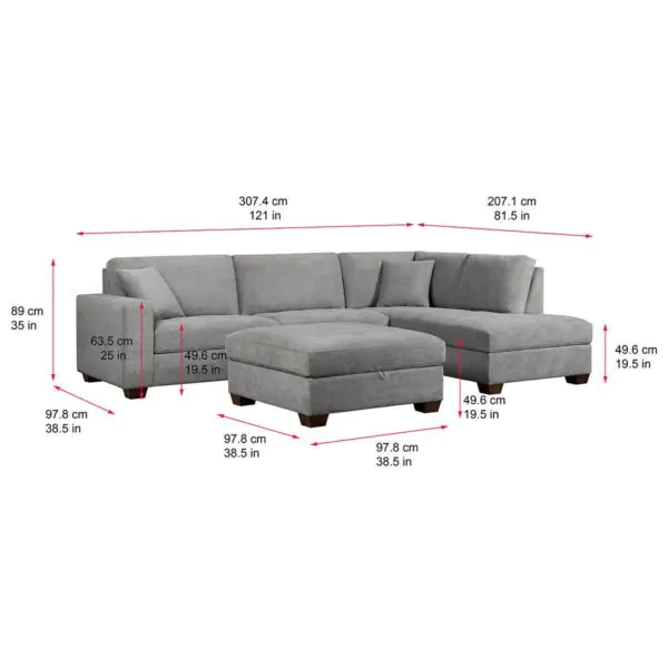 Thomasville Miles Grey Fabric Corner Sofa with Storage Ottoman - Image 2