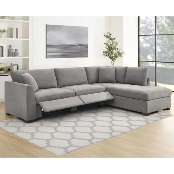 Thomasville Miles Grey Fabric Corner Sofa with Power Footrests