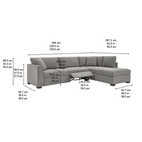 Thomasville Miles Grey Fabric Corner Sofa with Power Footrests - Image 2