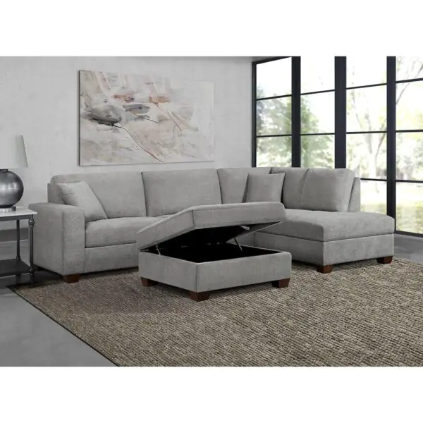 Thomasville Miles Grey Fabric Corner Sofa with Storage Ottoman - Image 3