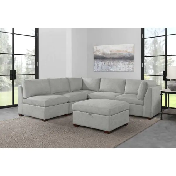 Thomasville Rockford Grey 6 Piece Modular Fabric Sofa with Power Footrests - Image 8