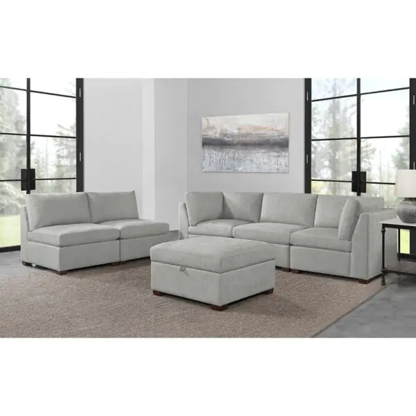 Thomasville Rockford Grey 6 Piece Modular Fabric Sofa with Power Footrests - Image 6