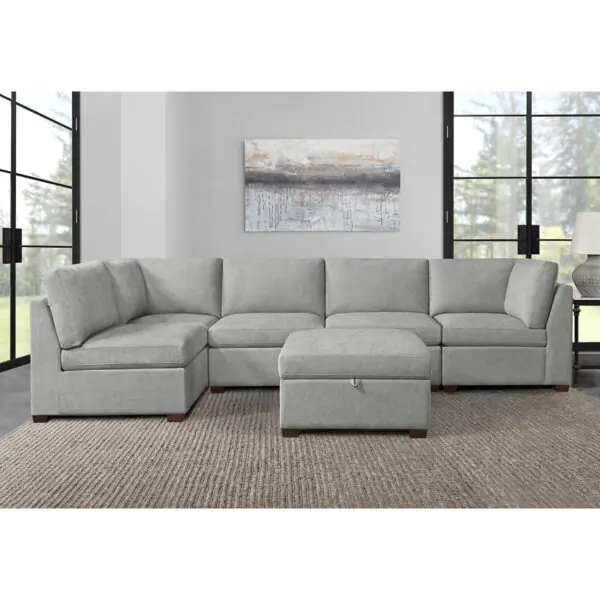 Thomasville Rockford Grey 6 Piece Modular Fabric Sofa with Power Footrests - Image 3