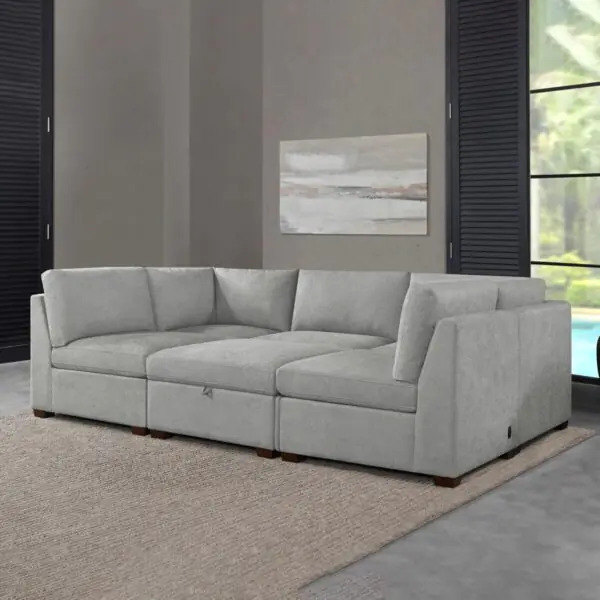 Thomasville Rockford Grey 6 Piece Modular Fabric Sofa with Power Footrests - Image 5