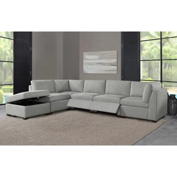 Thomasville Rockford Grey 6 Piece Modular Fabric Sofa with Power Footrests