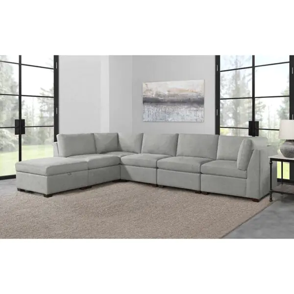 Thomasville Rockford Grey 6 Piece Modular Fabric Sofa with Power Footrests - Image 7