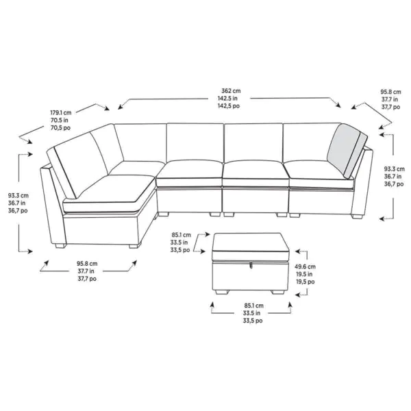 Thomasville Rockford Grey 6 Piece Modular Fabric Sofa with Power Footrests - Image 2