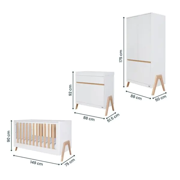 Tutti Bambini Fuori 4 Piece Nursery Set, White and Light Oak Finish - Image 2